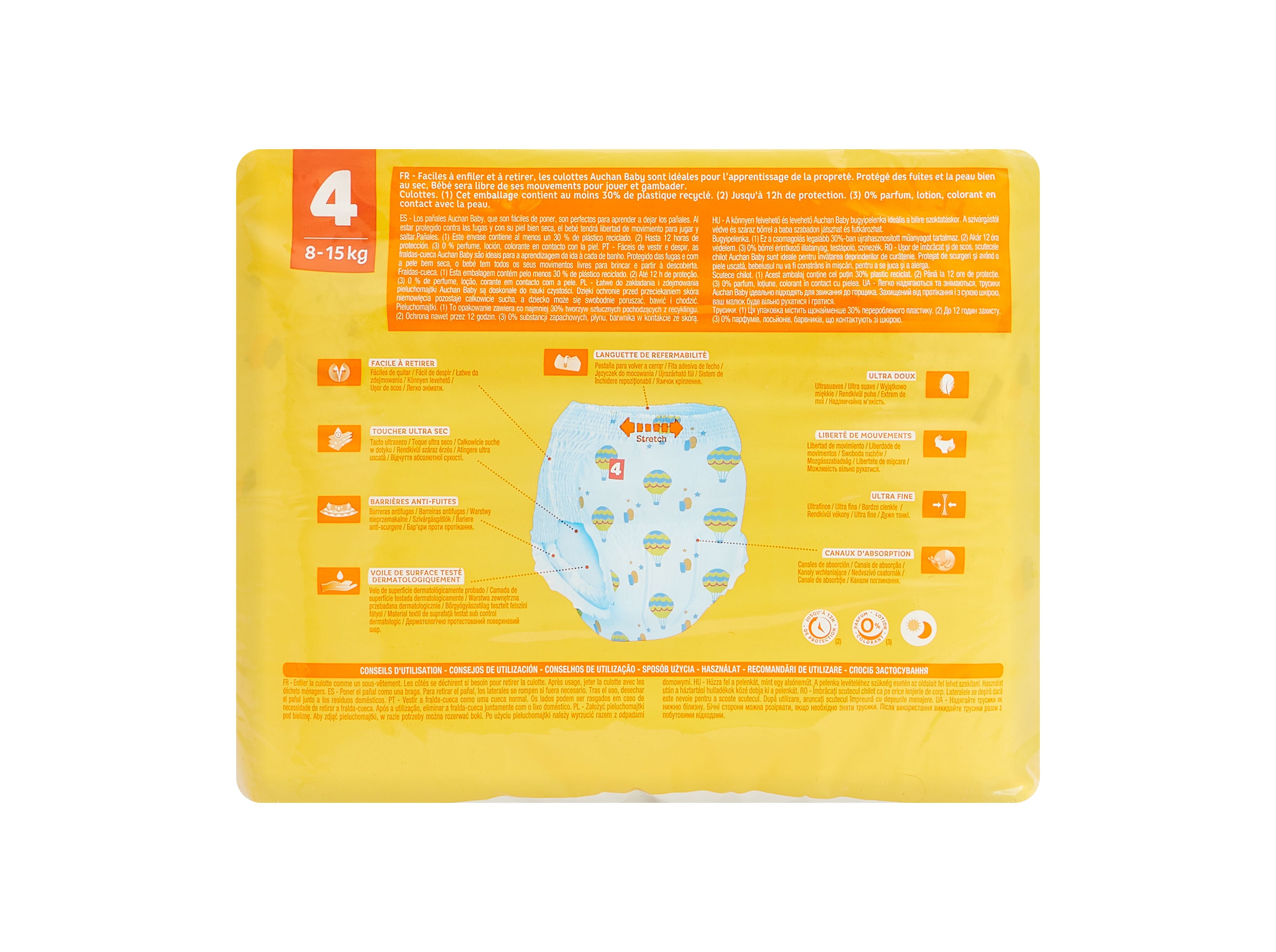 FRALDAS CUECA AUCHAN BABY TAMANHO 4 8-15KG 42UN