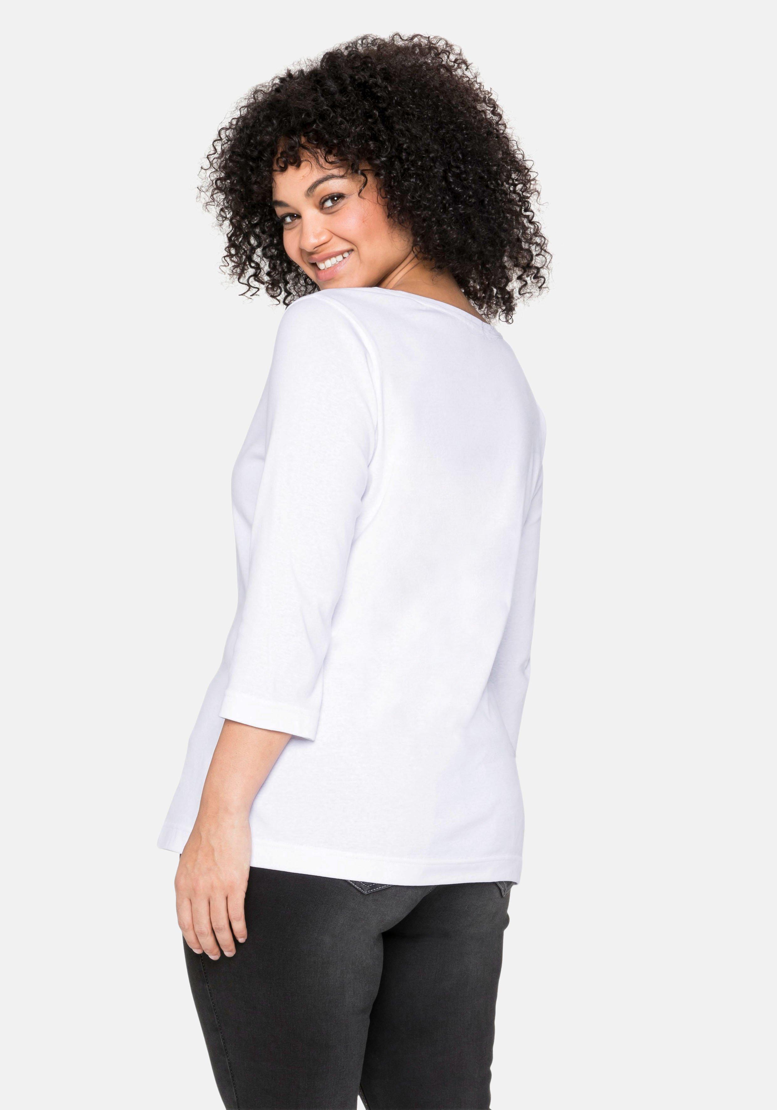 Shirt mit 3/4-Arm und weitem Rundhalsausschnitt