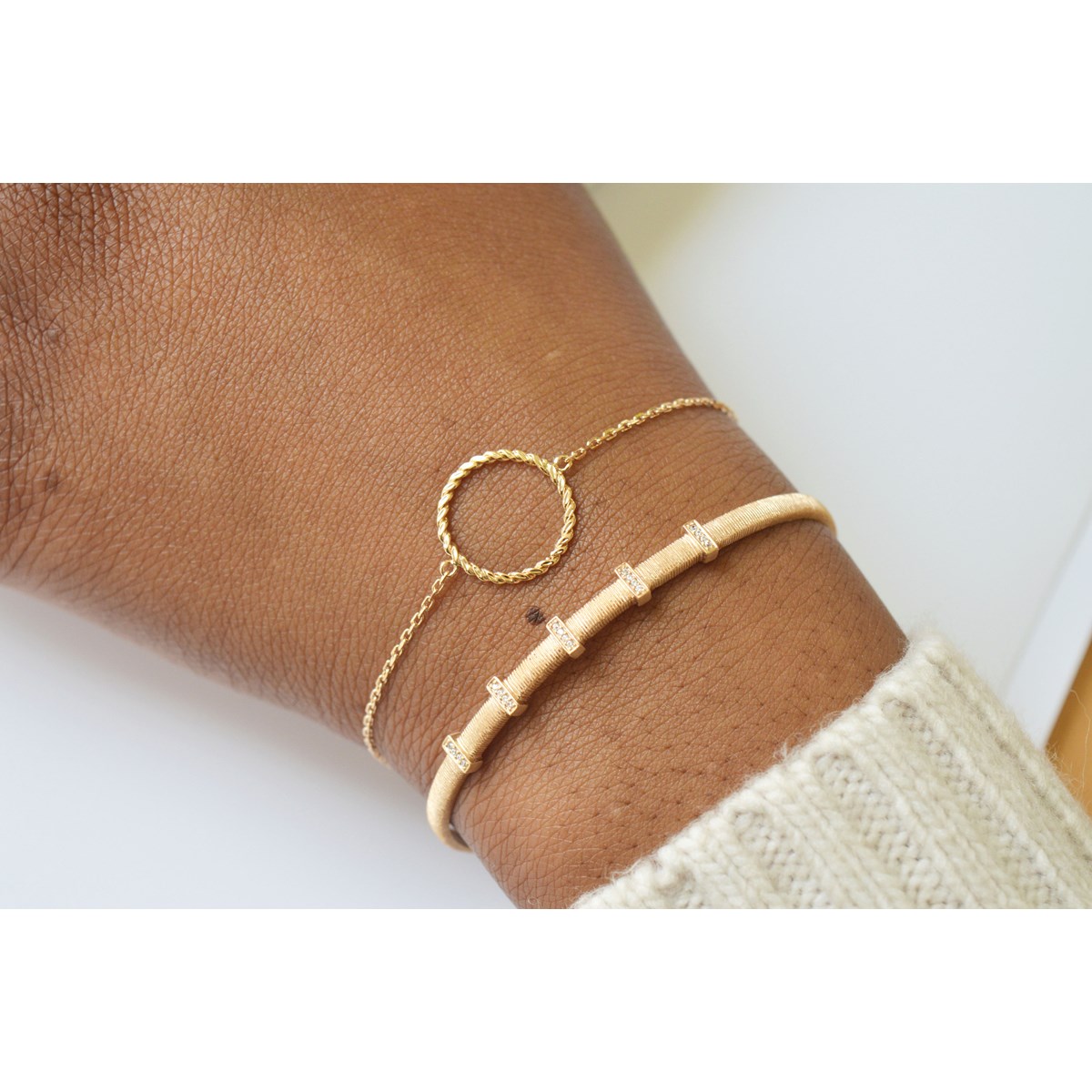 Bracelet chaîne cercle tressé  -Plaqué or