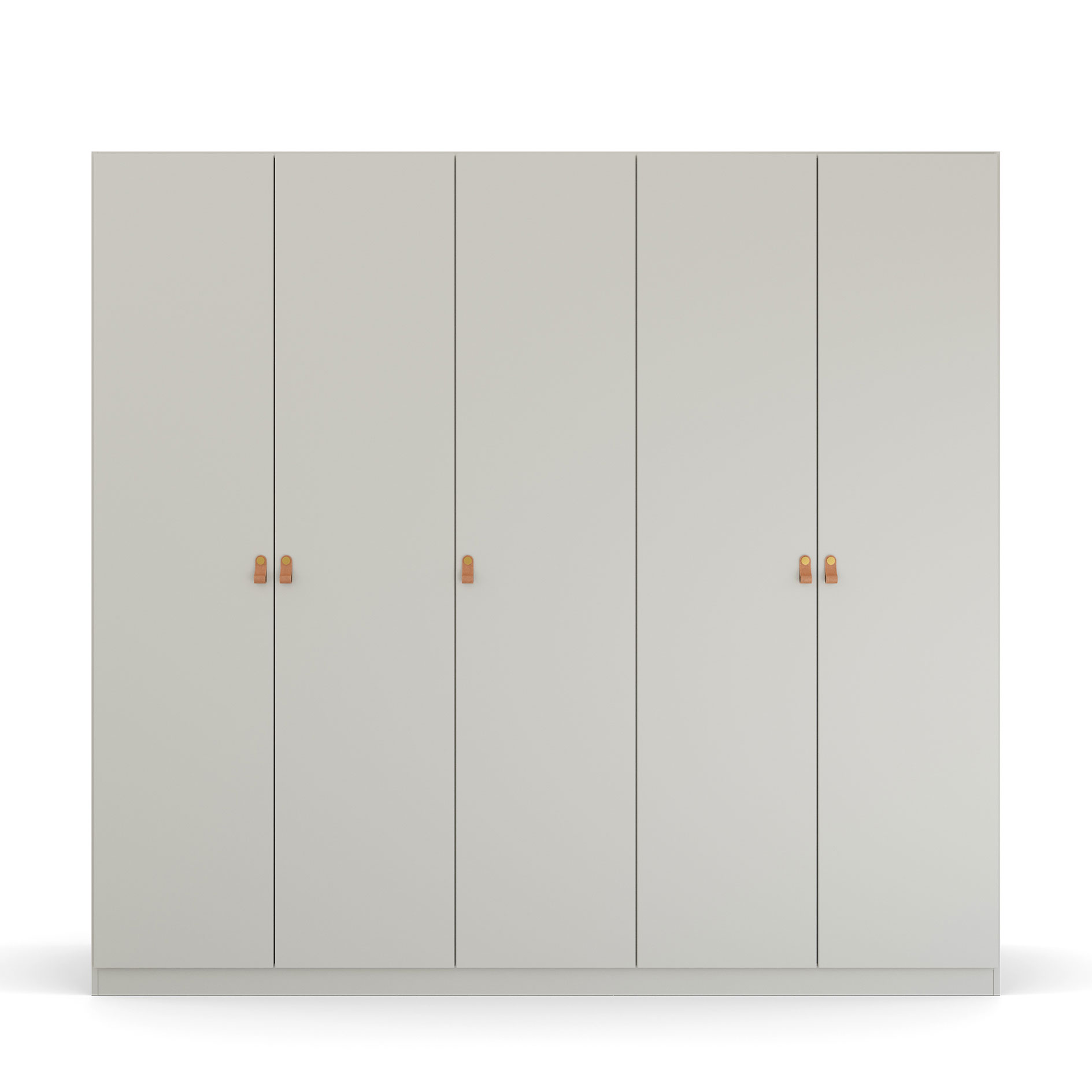 Drehtürenschrank - seidengrau - Ledergriffe - 226 cm