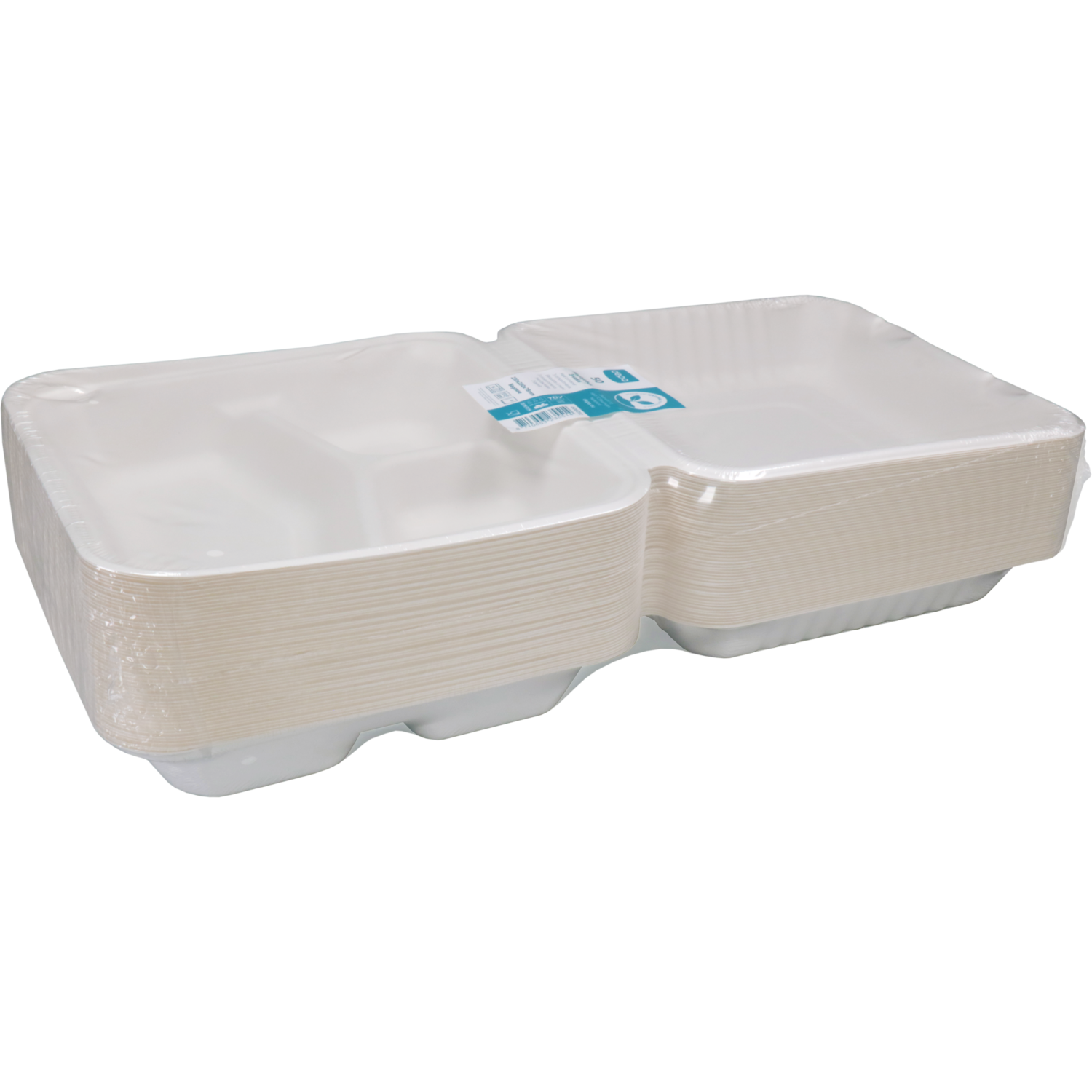 Depa Bak, Bagasse (suikerrietpulp), 3-vaks, 1200ml, maaltijdbox, 23x23x7.8cm, wit