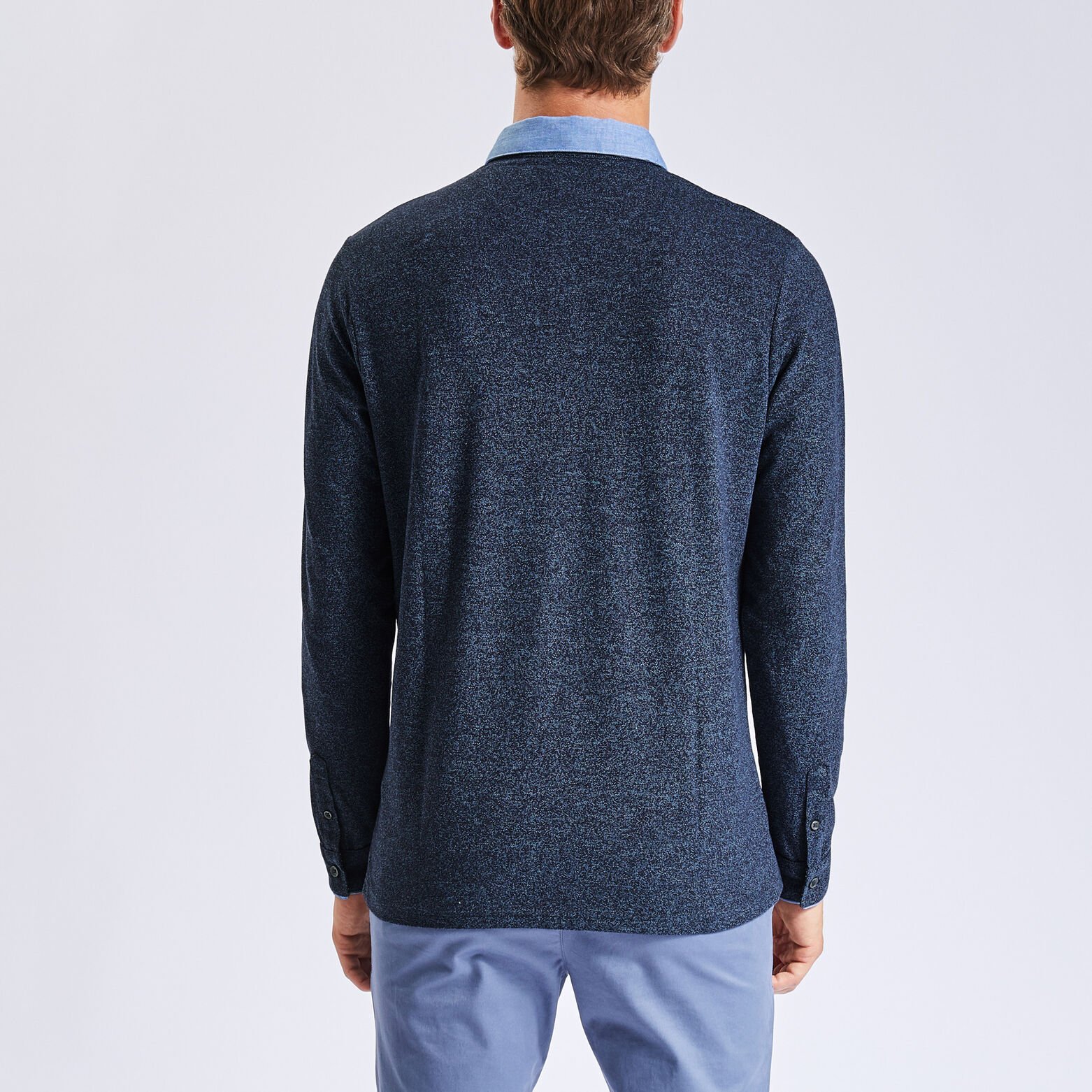 Polo manches longues maille piquée moulinée col ox Bleu foncé