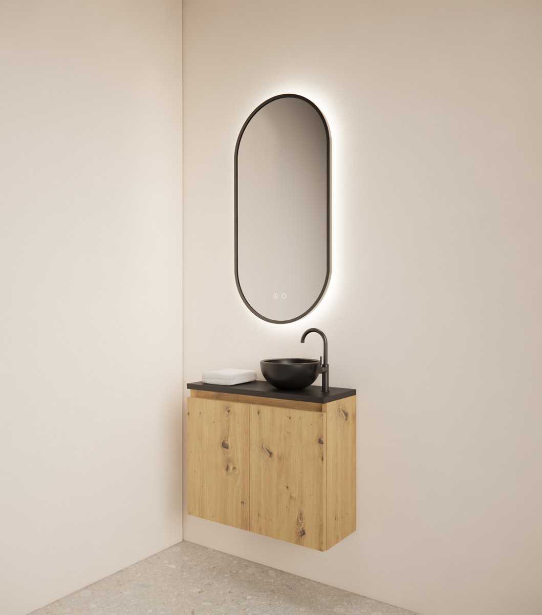 Gliss Design Echo toiletmeubel 60cm evoke eiken met toppaneel zwart mat