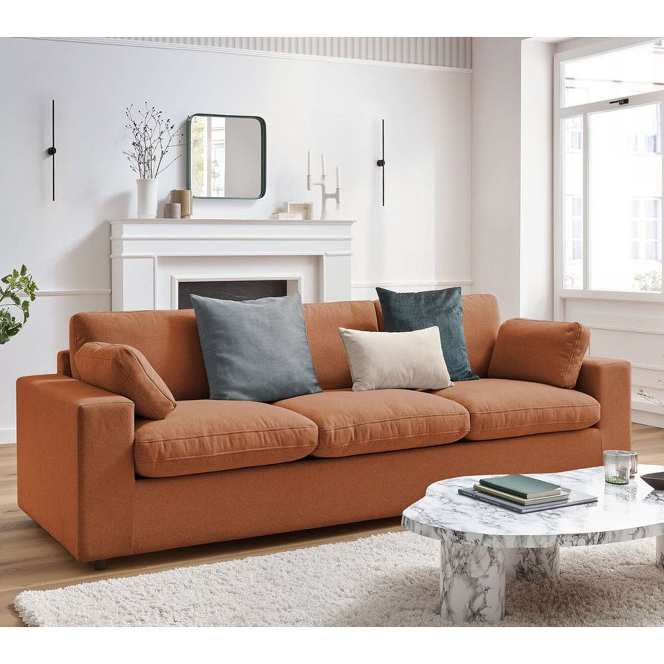 Bobochic Canapé droit fixe 3 places belair orange - 250x93x80 cm