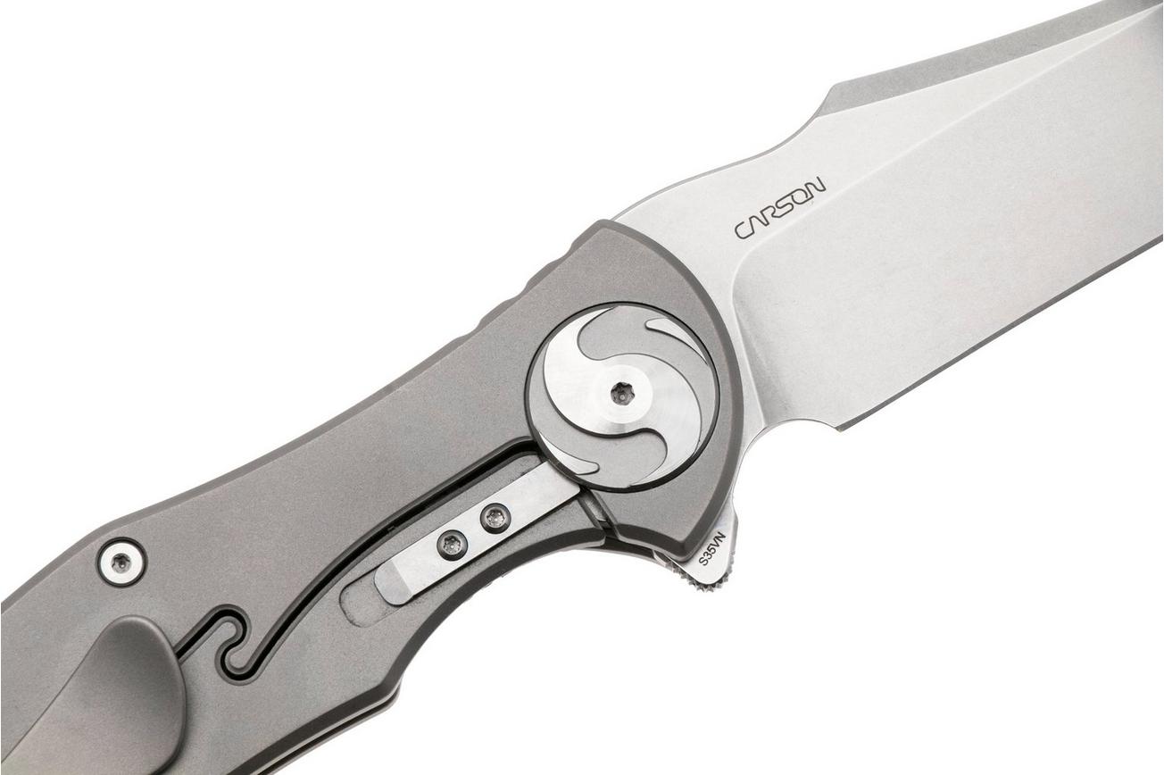 Real Steel Exorcist 9411, Stonewashed CPM S35VN, Sandblasted Titanium, Shred Carbon Fiber Inlays zakmes, Carson Huang design