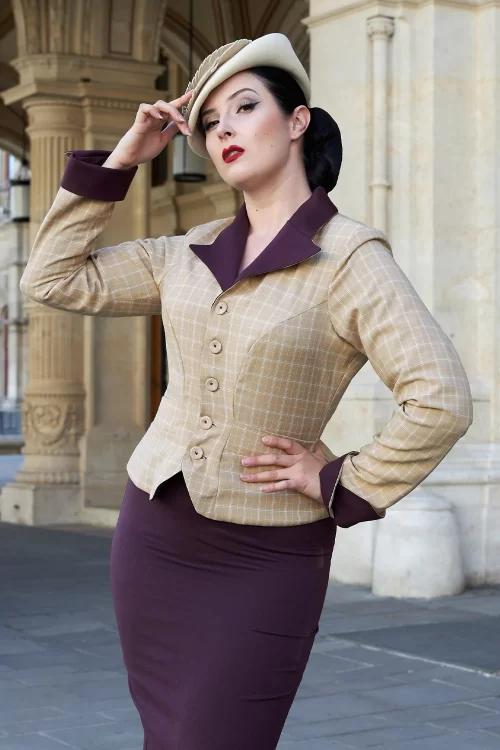 Miss Candyfloss Simria Lavania reversible blazer in aubergine en crème
