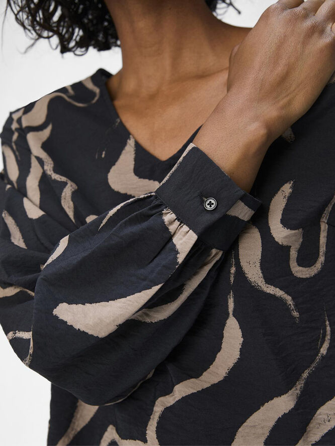 Object OBJJACIRA L/S V-NECK TOP NOOS Black/desert taupe abstract flower