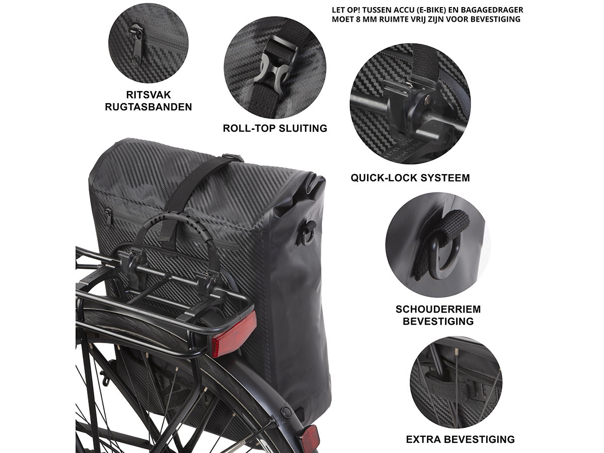 Dutch Mountains 28 liter 3 in 1 enkele fietstas - Black