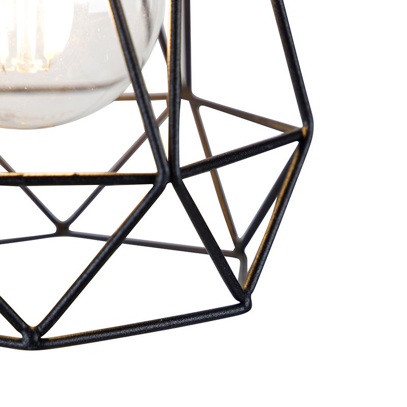 Landelijke wandlamp zwart met hout - Dami Frame