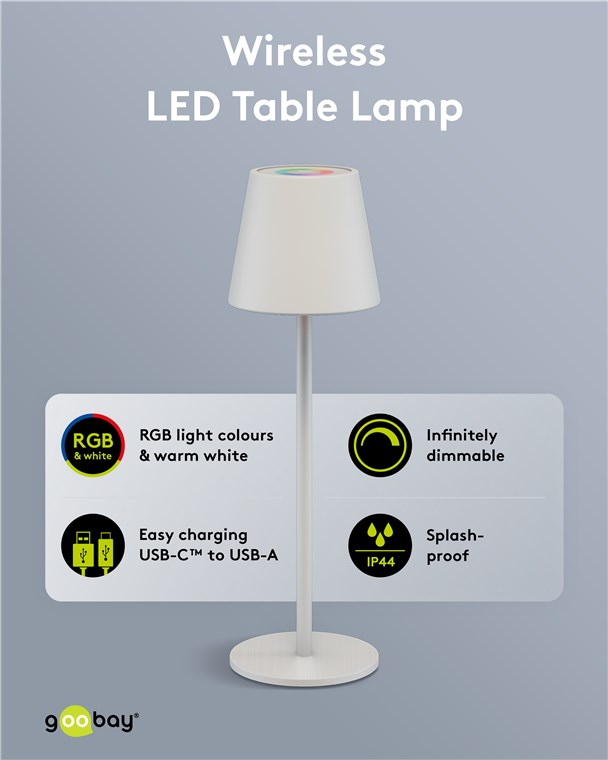 LED Akku Tischleuchte Home Deko Nachttisch Lampe Kabellose Beleuchtung mit Touch Steuerung IP44 (73928) - Weiss / Bunt