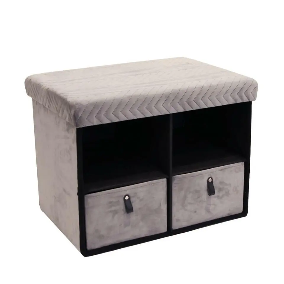 Home Deco Poefje - opbergbox - grijs velvet - 50 x 38 cm