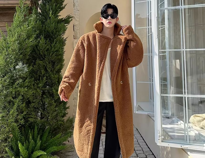 Freehop - Lange mouwen effen fleece trenchcoat