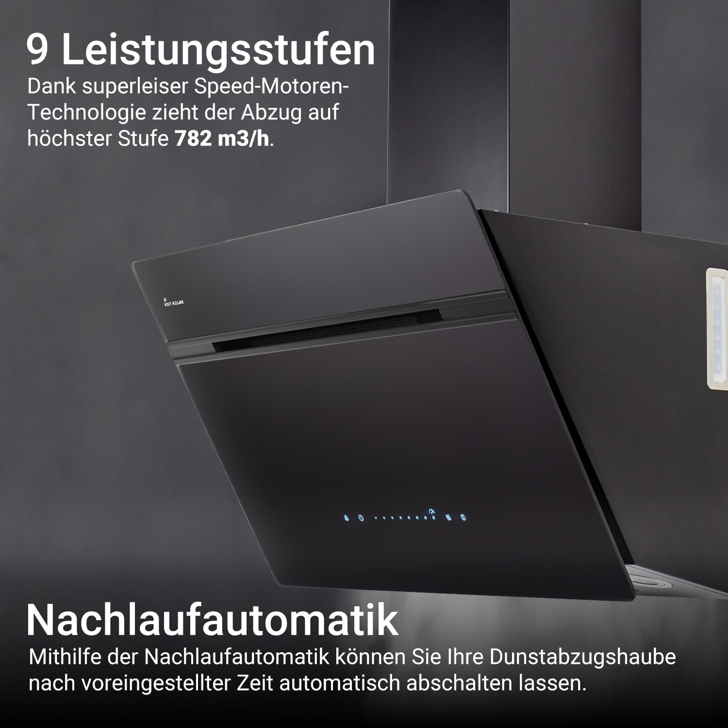 KKT KOLBE A+++ Dunstabzugshaube 60 cm 782 cbm/h Umluft Abluft Kopffrei Wandhaube | Schwarz | Glas | Nachlaufautomatik | Smart WiFi App WLAN | SensorTouch | RGBW LED-Beleuchtung | AURORA6005FB