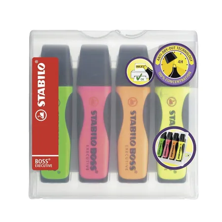 Premium-Textmarker - STABILO BOSS EXECUTIVE - 4er Pack - grün, pink, orange, gelb