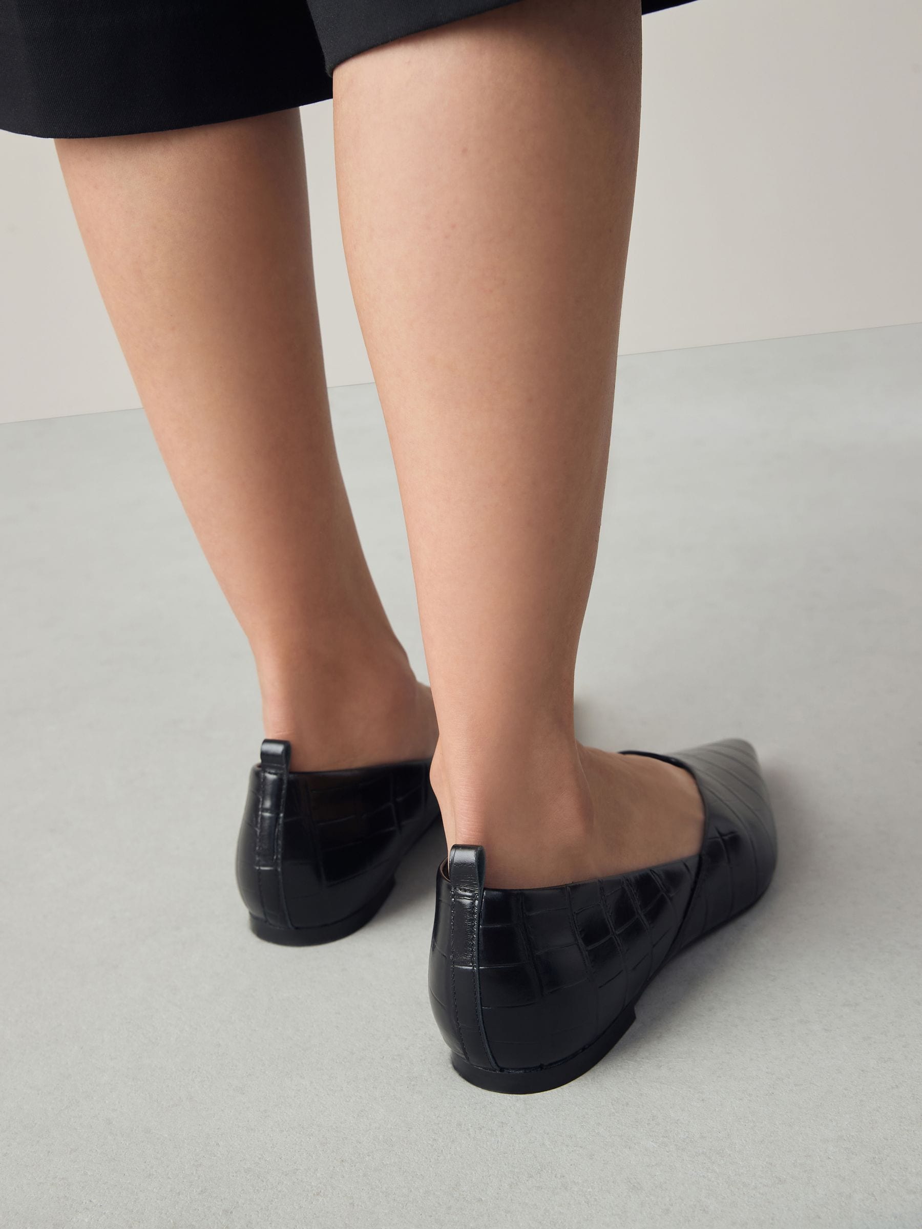 Zwart krokodil-effect - Premium Leather Pointed Toe Ballerinas