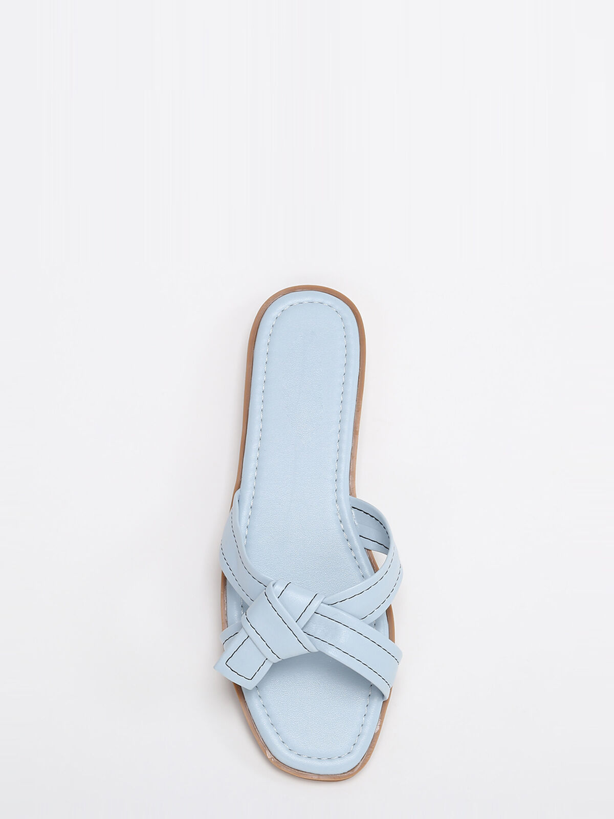 Mules à brides nouées avec surpiqures- Bleu