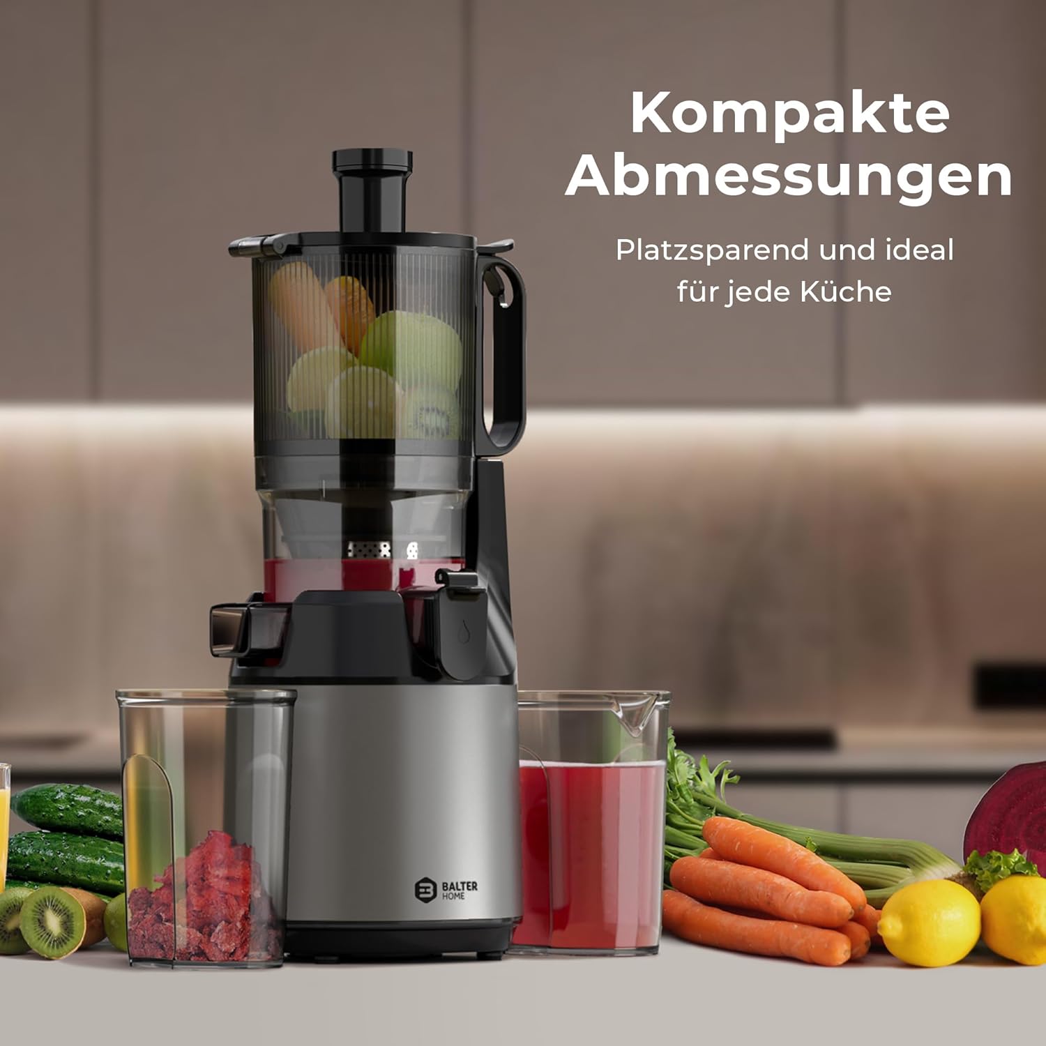 Balter Entsafter Slow Juicer, Große 135MM Öffnung, 300 Watt, Entsafter für Gemüse und Obst, Früchte, Saftpresse, BPA Frei, leise