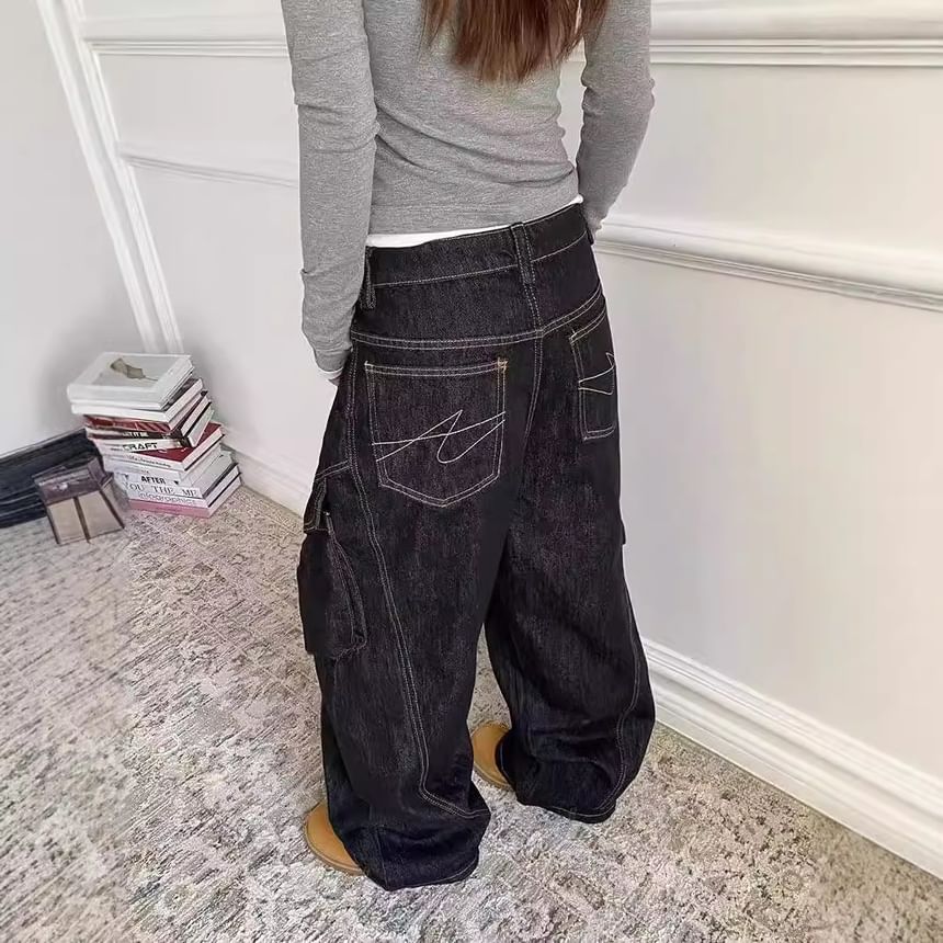 Jerolenea - Lage taille gewassen wijde cargojeans