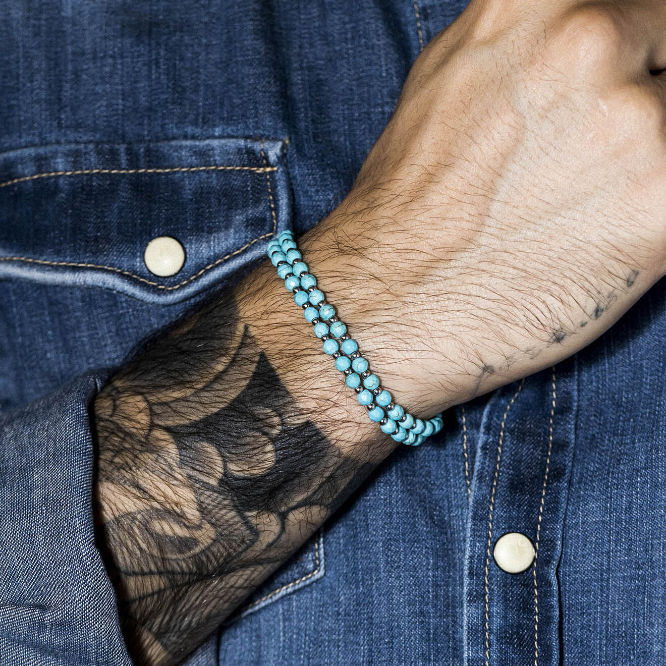 Jacobson Bracelet double Henry en Acier & Turquoise