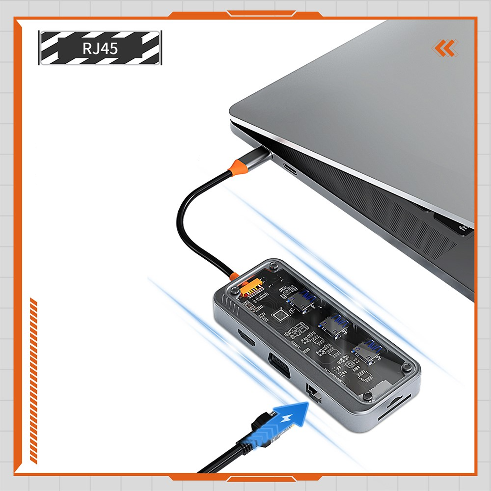 (5 Gbit/s) USB C Multiport Adapter HUB mit USB C (PD/100W) / 3x USB A / SD & Micro SD Kartenlesegerät / HDMI 4K@30Hz / LAN / VGA / 3.5mm Klinke