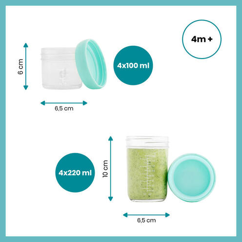 Babybols - 8 Pots de Conservation en Verre 100 & 220 ml - Hermétiques - Livret Recettes Bio inclus - BABYMOOV
