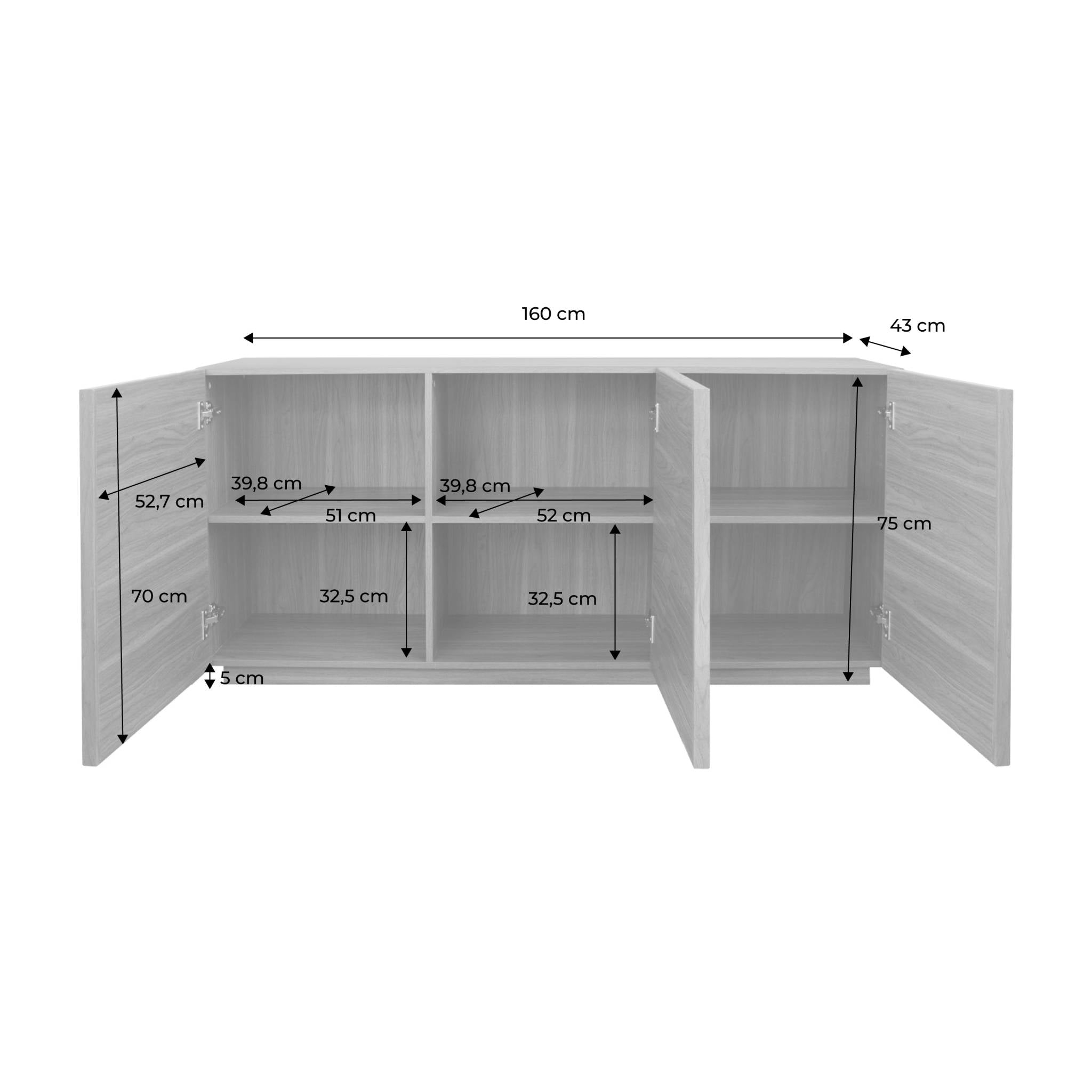 sweeek - Dressoir houtlook 3 deuren 160cm