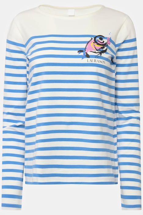 T-Shirt, Ringel, Fisch Motiv, Rundhals, Langarm