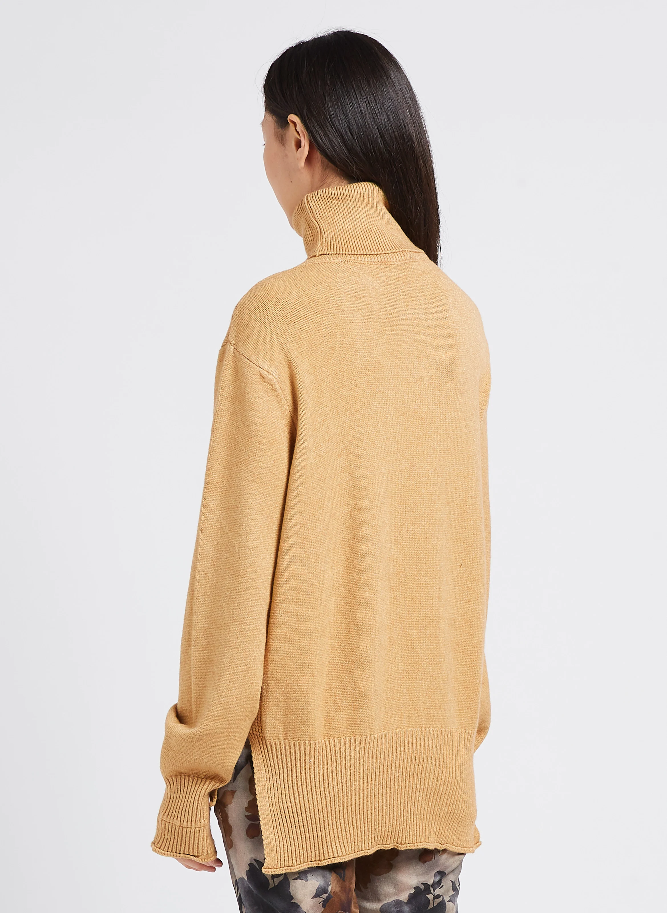 Pull col roulé droit en maille | Marron