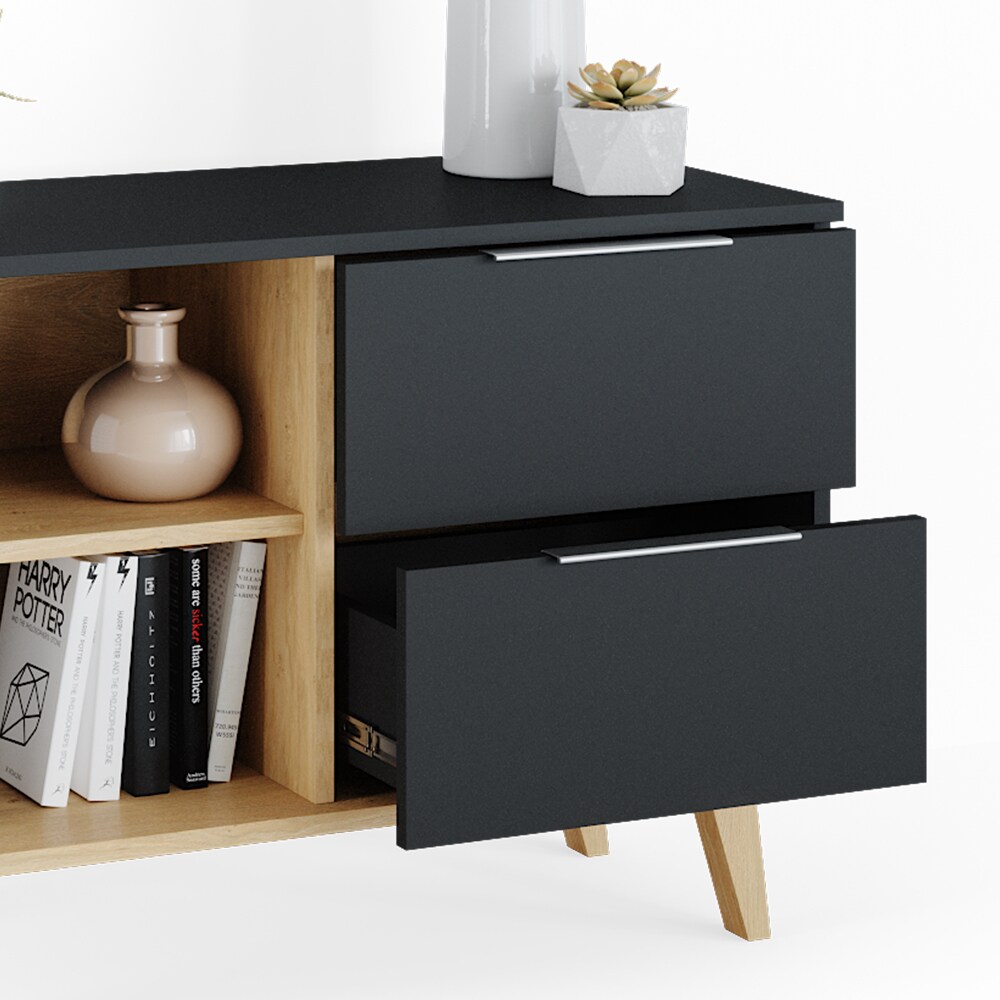 Vicco Kommode Wohnzimmerschrank Anrichte Neptune Anthrazit/Buche Schublade 90 cm