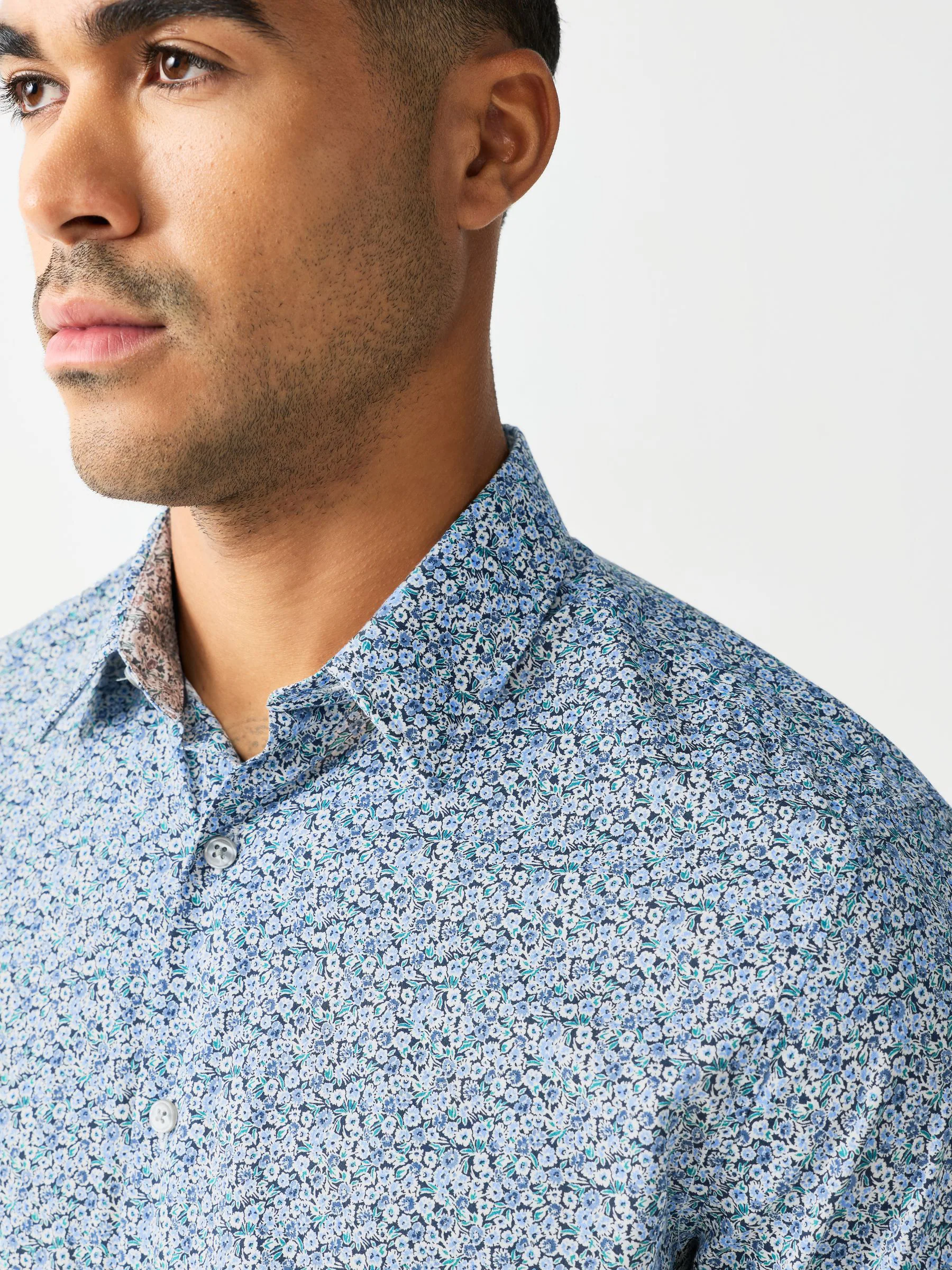 Blauw gebloemd - Overhemd met lange mouwen