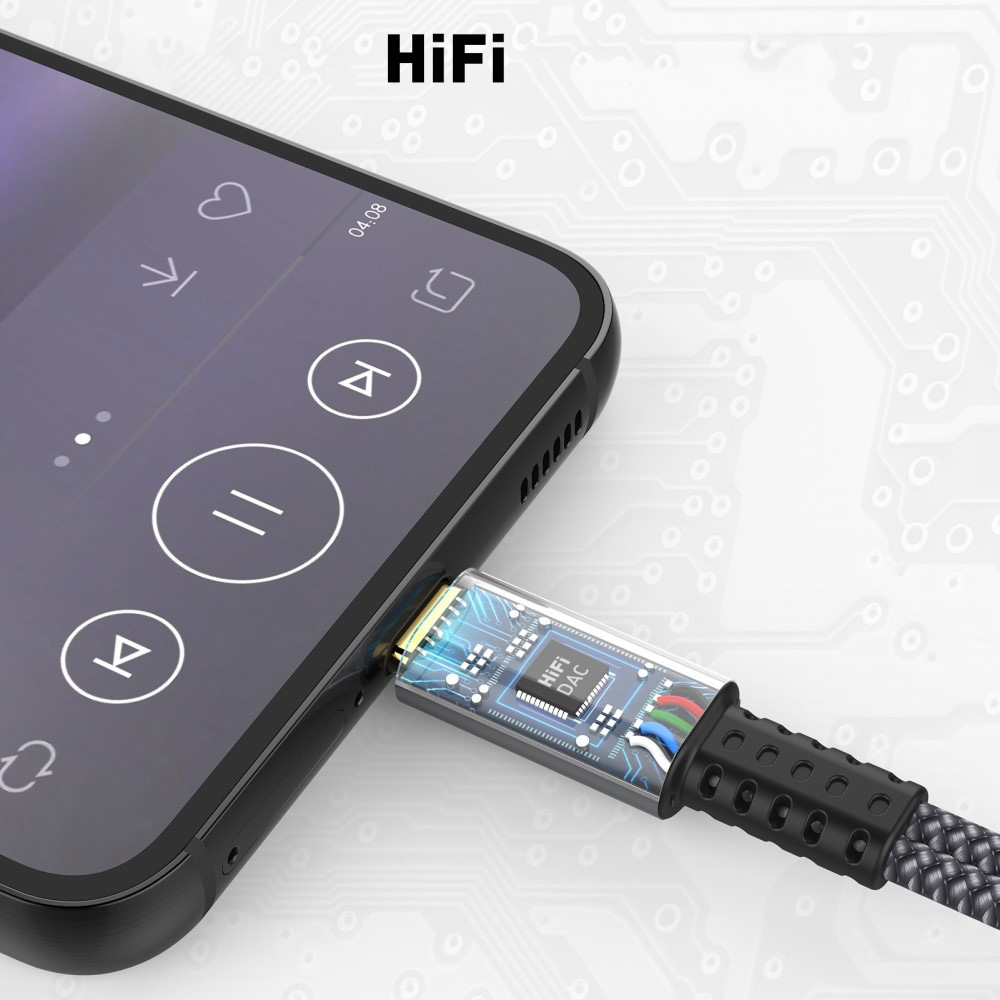 (1.2m) 2in1 USB C auf 3.5mm Kopfhöreranschluss AUX Klinkenstecker Nylon Kabel inkl. Ladeanschluss (PD/60W) - Schwarz