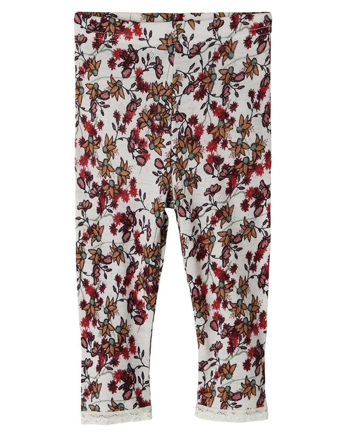 Woll-Leggings NBFWANG geblümt in snow white