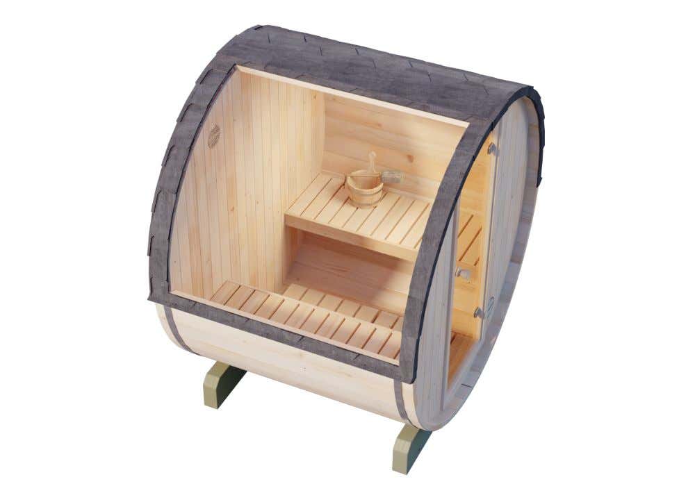 FinnTherm Barrel Sauna Mini XS, 2 houten banken, sauna met 42 mm wanddikte, buitensauna met montagemateriaal, natuurlijke afwerking, 1,9 x 1,6 m