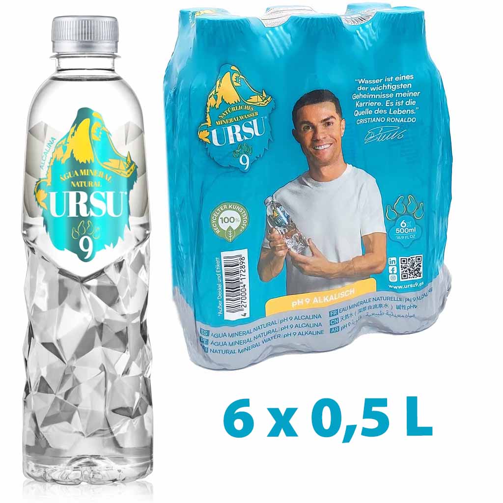URSU 9 Natürliches Alkalisches Mineralwasser - 6x500ml MHD:10.6.26