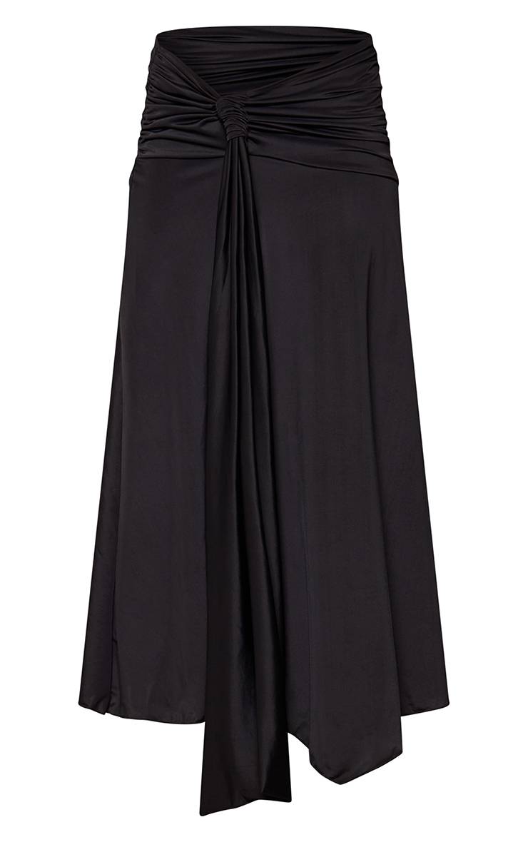 Noir Jupe Longue Fluide Sculptante Mate Avec Détail Drapé