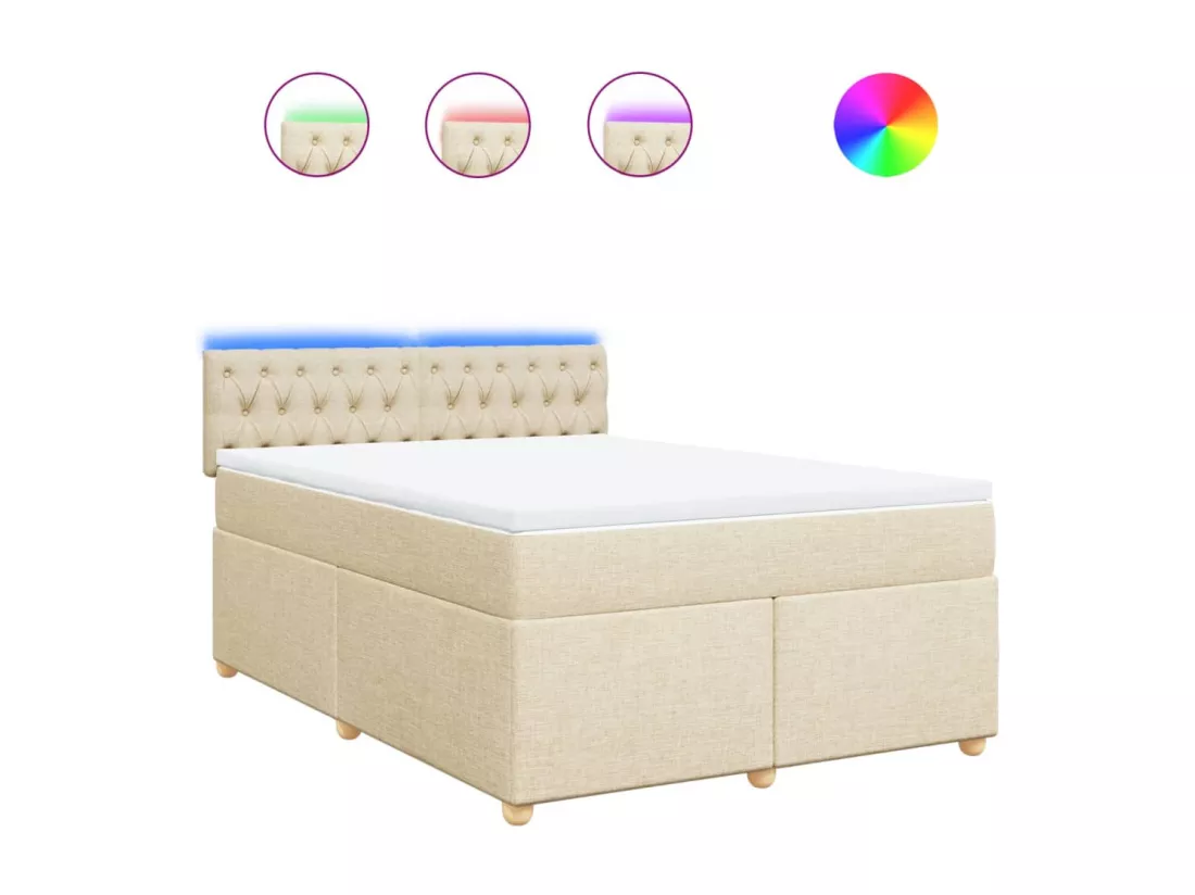 Sommier à lattes de lit avec matelas Crème 160x200 cm Tissu