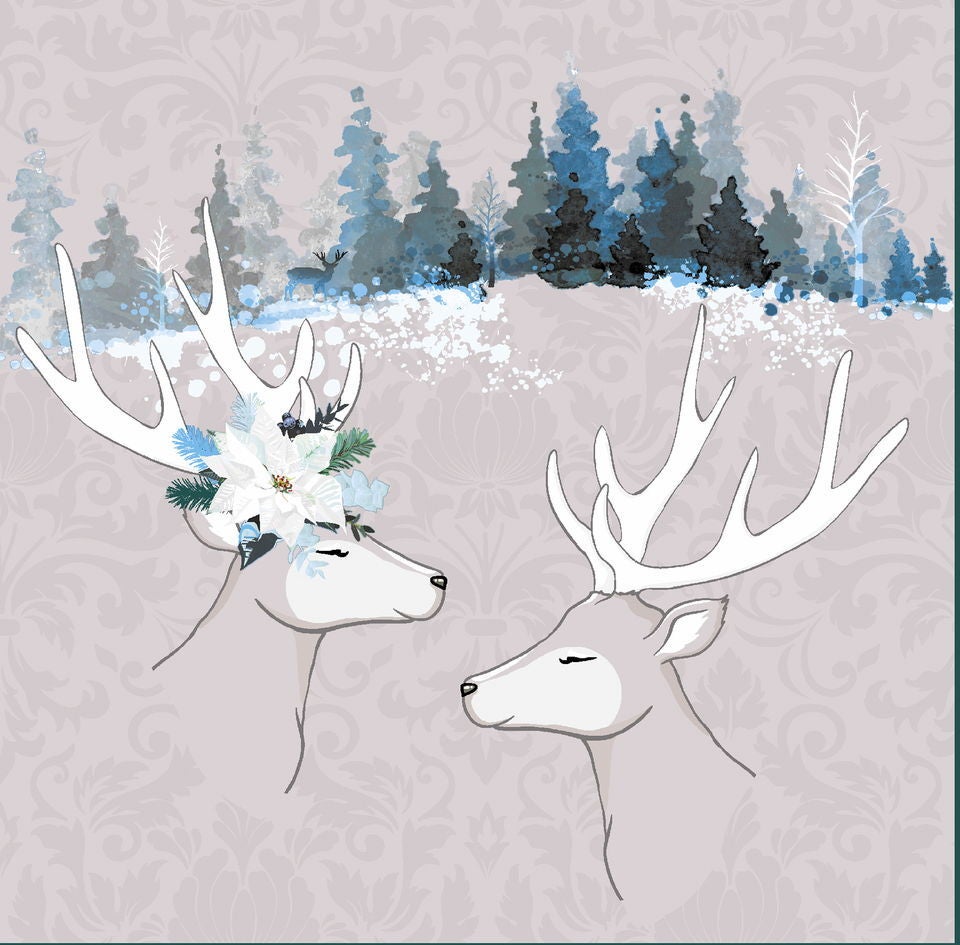 Duni kerstservet Deer Love grijs 20 x 20 cm 12 stuks