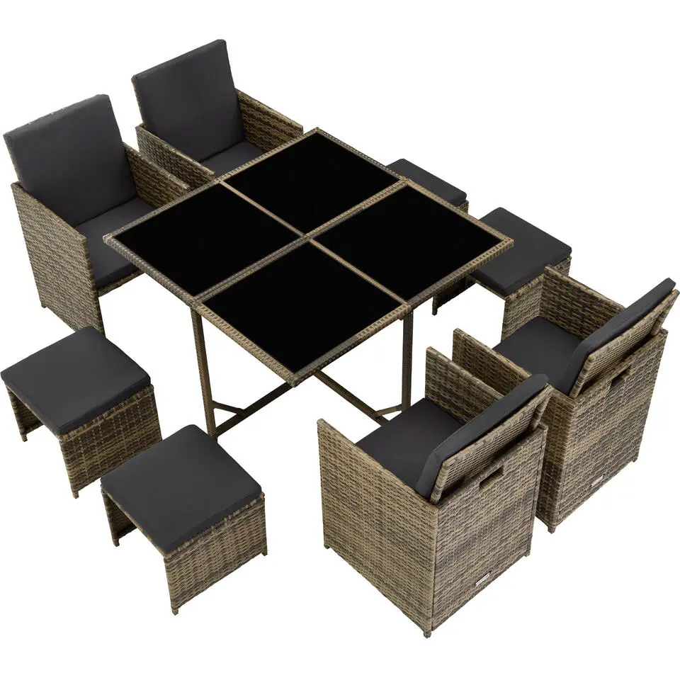 tectake - tuinset Bilbao - wicker met beschermhoes - natuurkleur