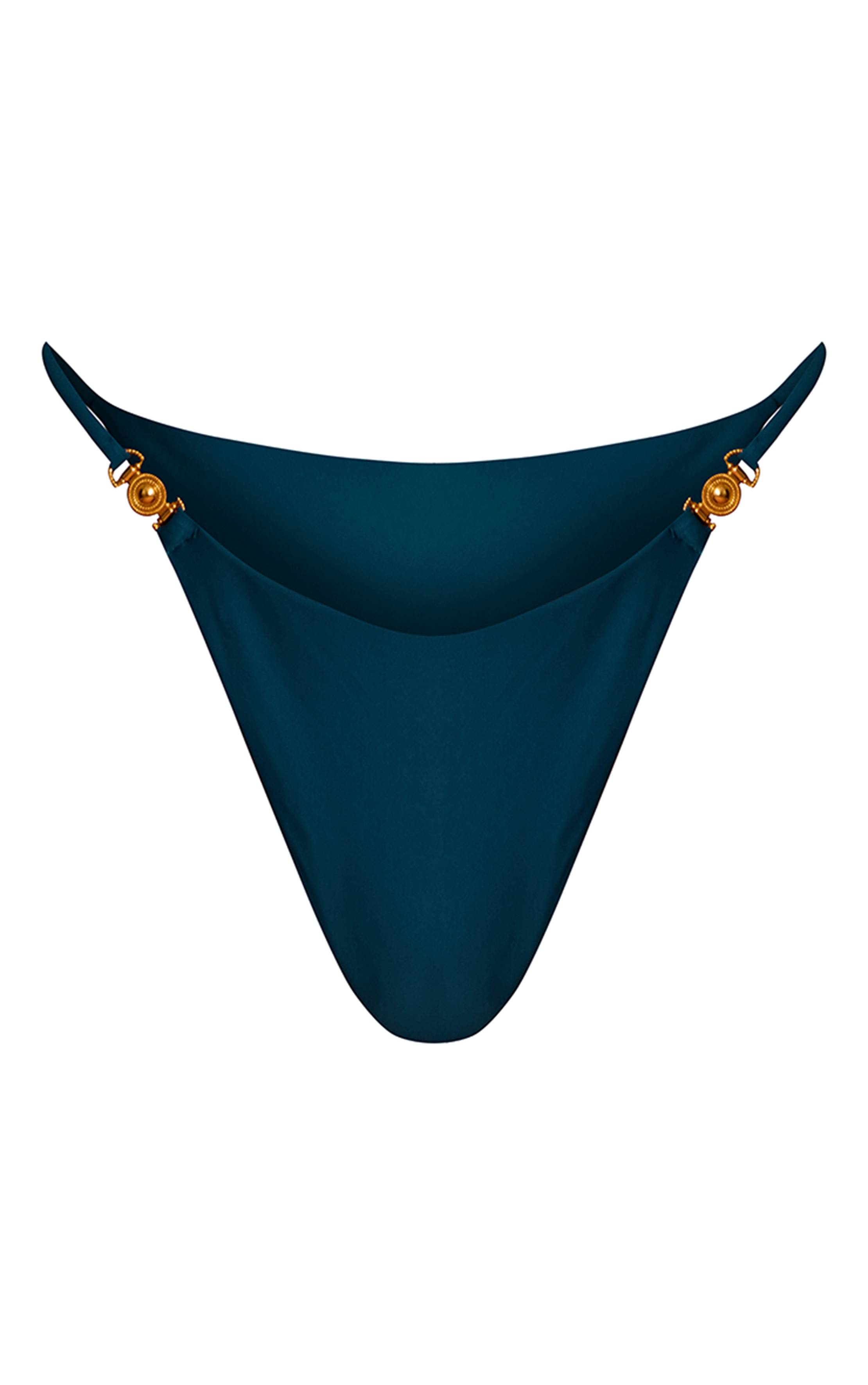 Vert Turquoise Bas De Bikini Tanga À Brides Avec Bordure Dorée