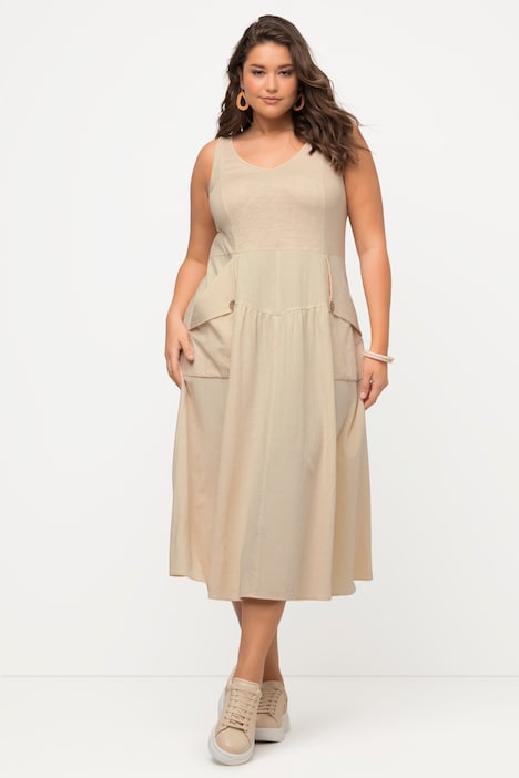 Midikleid, V-Ausschnitt, ärmellos, Biobaumwolle