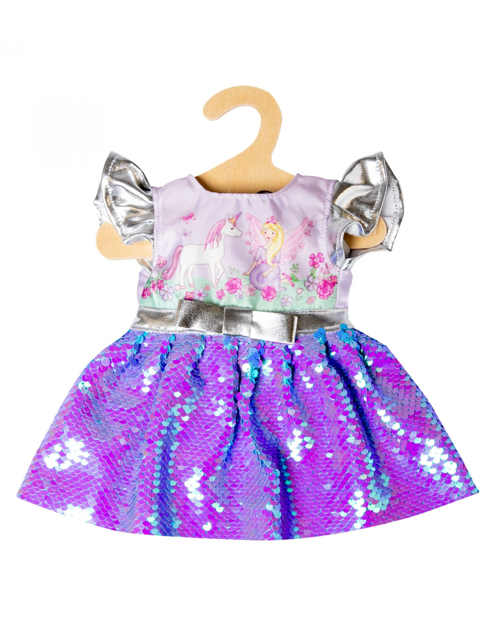 Puppen-Kleid FEE & EINHORN (28-35 cm) 2-teilig mit Wende-Pailetten