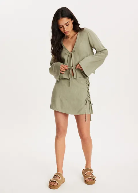 Linnen mix blouse groen (GRN.O)