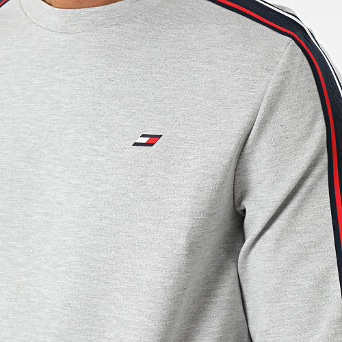 Sweat Crewneck A Bandes Textured Tape 0402 Gris Chiné