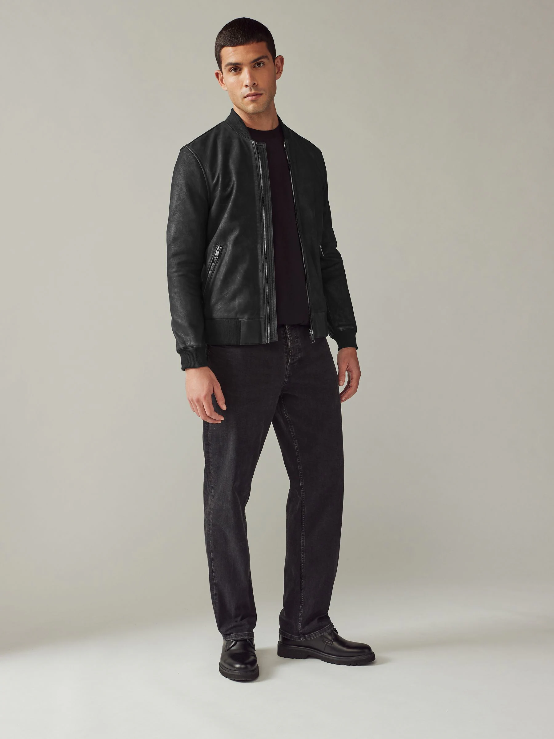 Zwart - Nubuck leren bomberjack