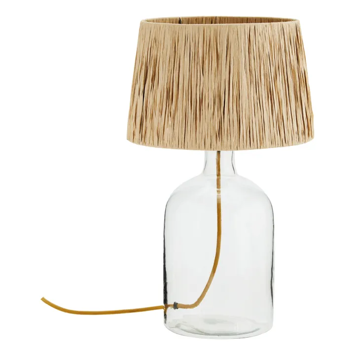 Madam Stoltz Lampe à poser - base en verre, abat jour en raphia