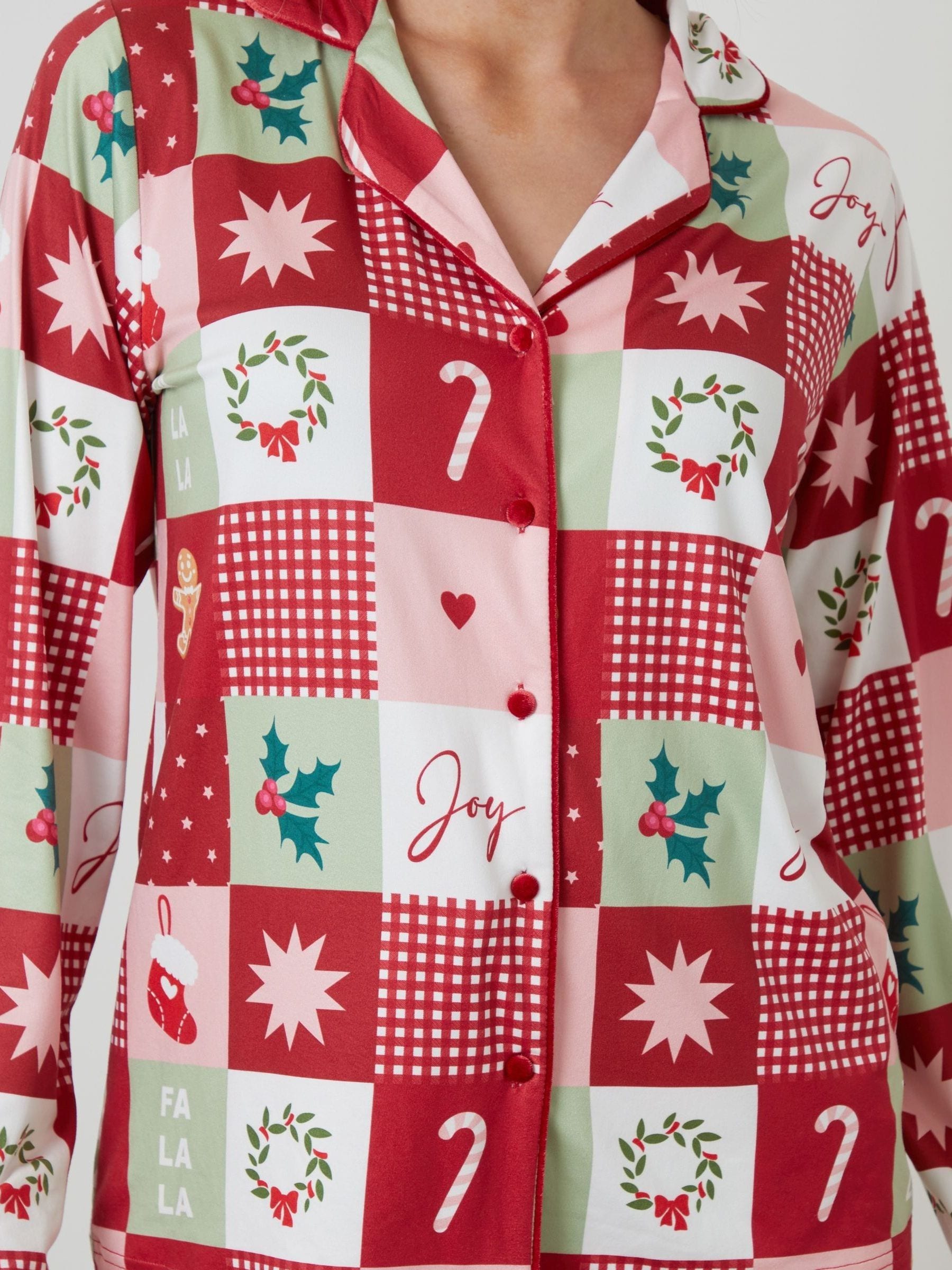 Threadbare Christmas Patchwork Button Through Pyjamas