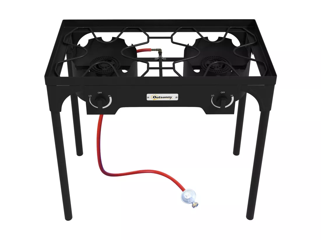 Réchaud à gaz portable 2 brûleurs 150 000 BTU/h métal noir