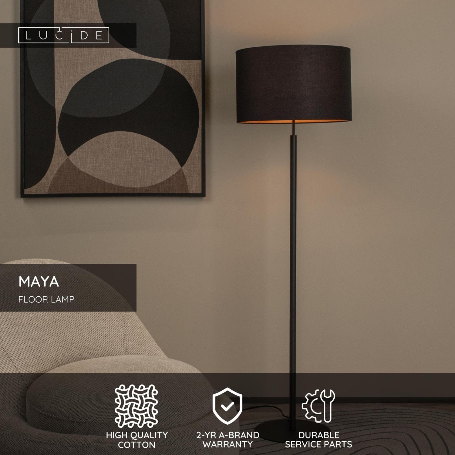 LUCIDE MAYA - Stehlampe - Ø 45 cm - 1xE27 - Schwarz