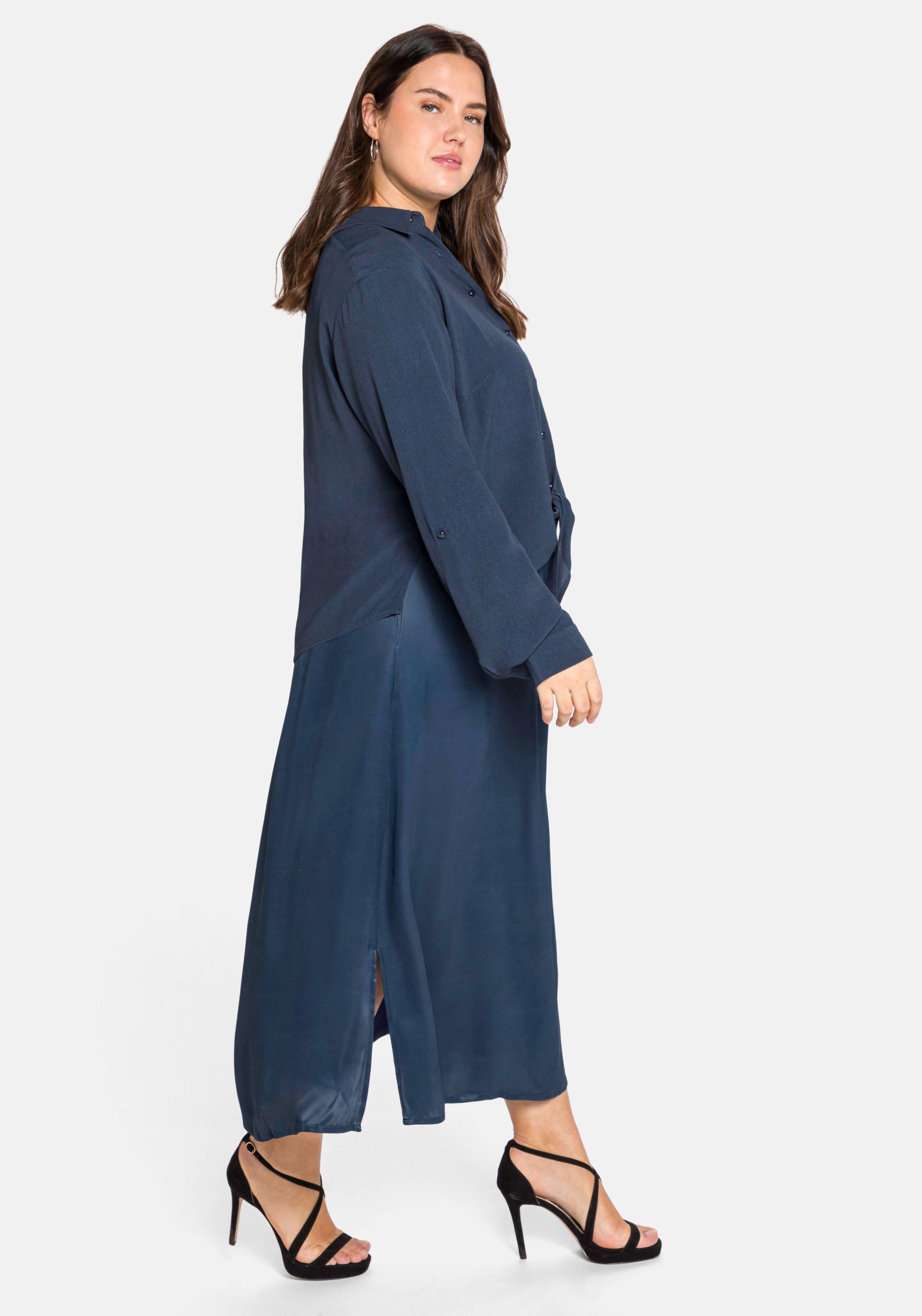 Maxikleid mit Bluse, aus Satin und Crêpe