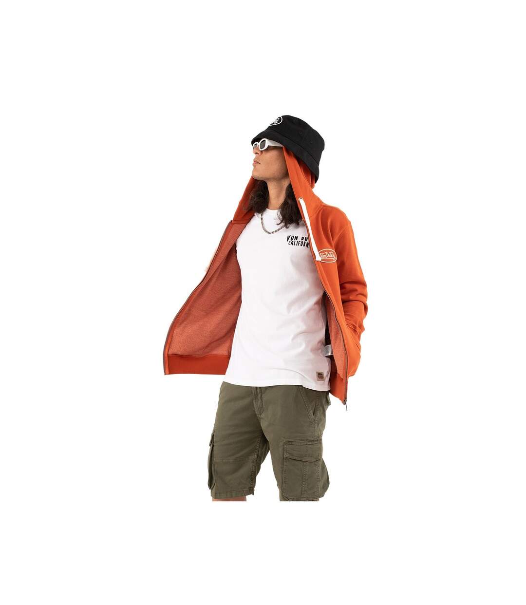 Sweat zippé avec capuche homme molletonné avec borderie en coton Camp